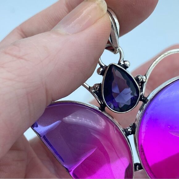 Bi-Color Tourmaline, Garnet, Gemstone Butterfly Pendant - Picture 5 of 6